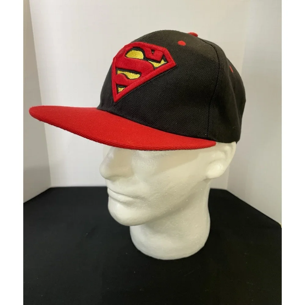DC Comics Original Label Superman Split Logo Snapback Cap Hat Black w/ Red Brim